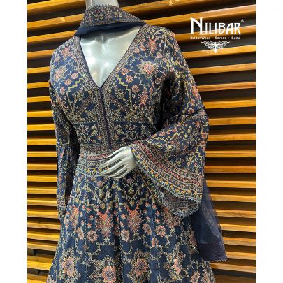 Blue Crepe Printed Anarkali Suit