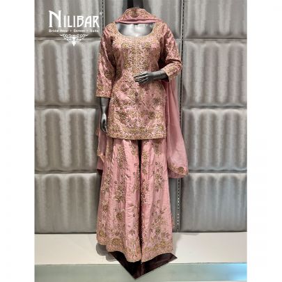 Baby Pink Silk Palazzo Suit