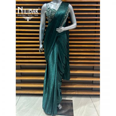 Bottle Green Silk Draped Saree