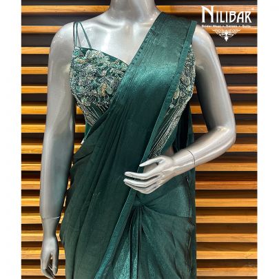Bottle Green Silk Draped Saree