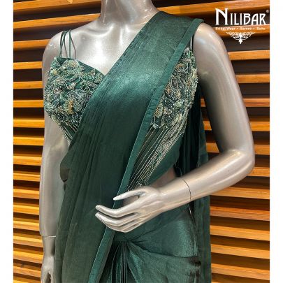 Bottle Green Silk Draped Saree