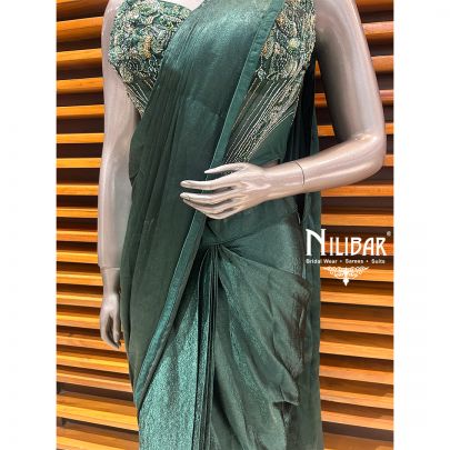 Bottle Green Silk Draped Saree