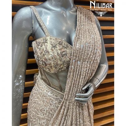 Ivory Net Draped Saree