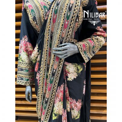 Black Crepe Printed Draped Saree