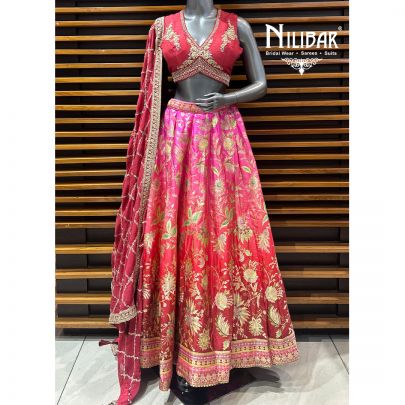 Red & Pink Silk Lehenga