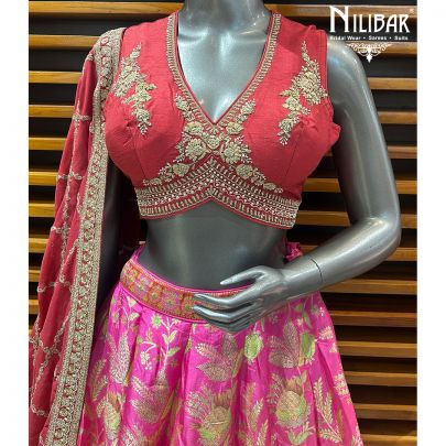 Red & Pink Silk Lehenga