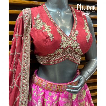 Red & Pink Silk Lehenga
