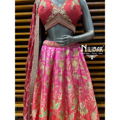 Red & Pink Silk Lehenga