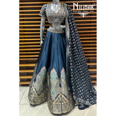 Deep Blue Silk Lehenga