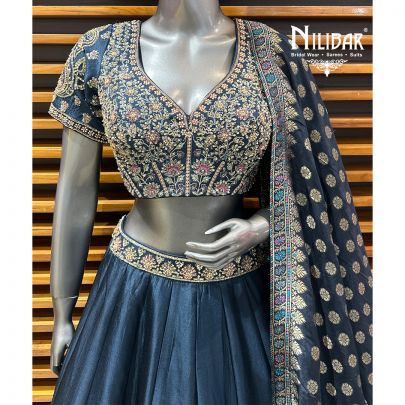 Deep Blue Silk Lehenga