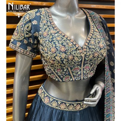 Deep Blue Silk Lehenga