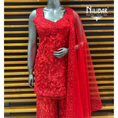 Red Net Flared Palazzo Set