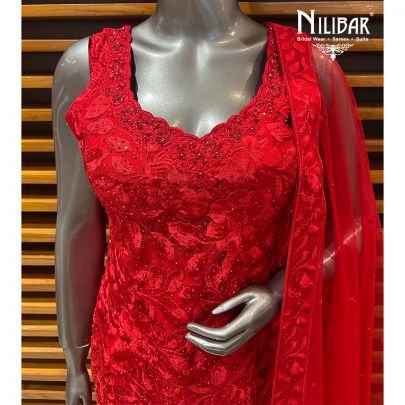 Red Net Flared Palazzo Set