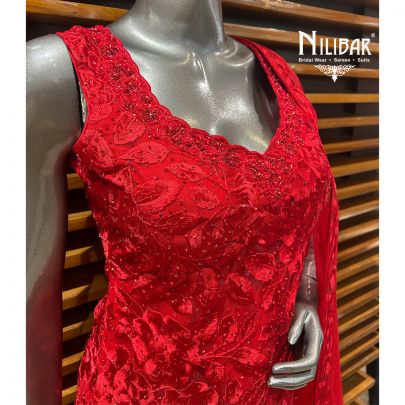 Red Net Flared Palazzo Set