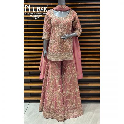 Rose Pink Lamé Silk Flared Palazzo