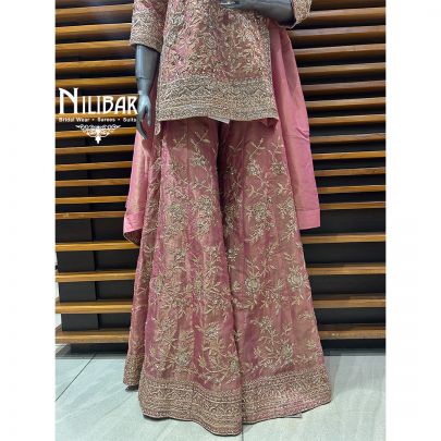 Rose Pink Lamé Silk Flared Palazzo