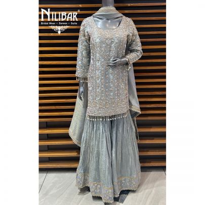 Gray Lamé Silk Garara Suit
