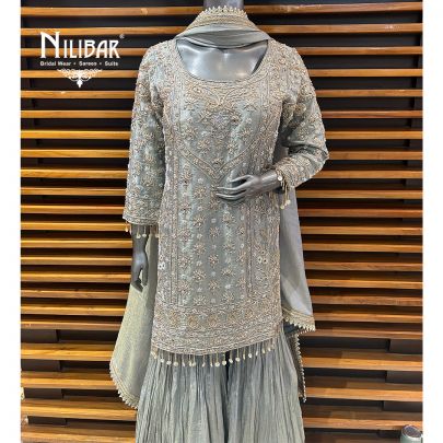 Gray Lamé Silk Garara Suit