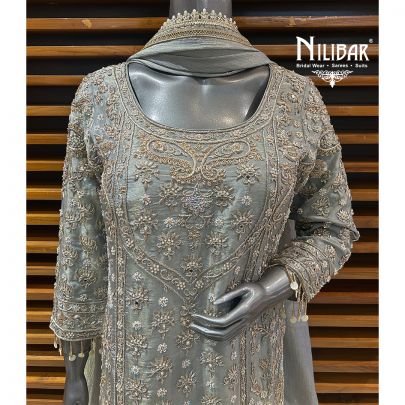 Gray Lamé Silk Garara Suit