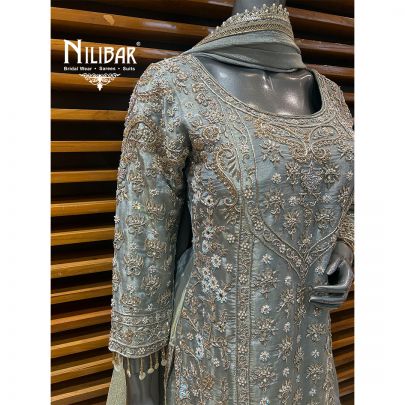 Gray Lamé Silk Garara Suit