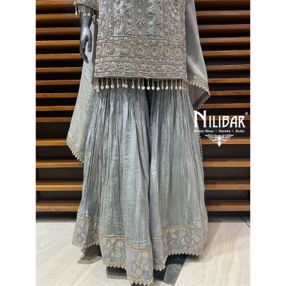 Gray Lamé Silk Garara Suit