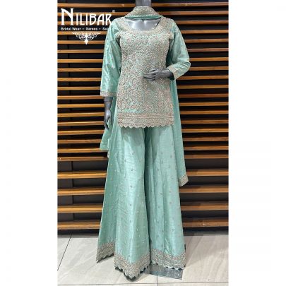 Pastel Blue Silk Panelled Palazzo Set
