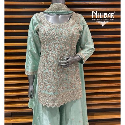 Pastel Blue Silk Panelled Palazzo Set