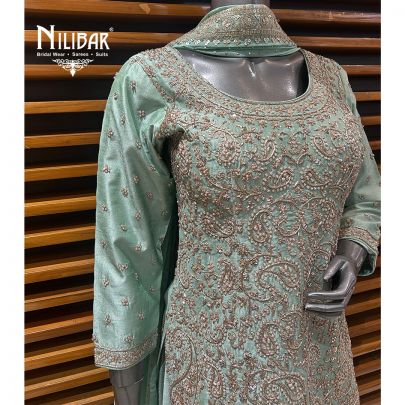 Pastel Blue Silk Panelled Palazzo Set