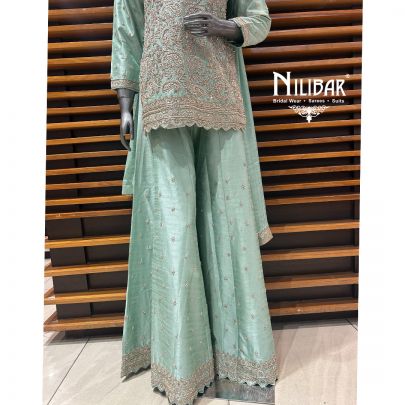 Pastel Blue Silk Panelled Palazzo Set