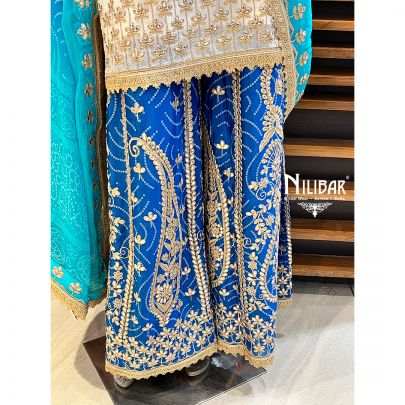 White and Blue Chinon Palazzo Set