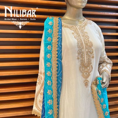 White and Blue Chinon Palazzo Set