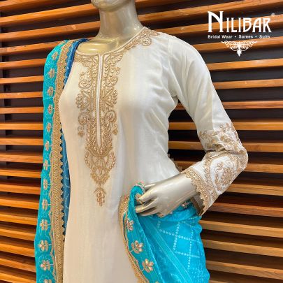 White and Blue Chinon Palazzo Set
