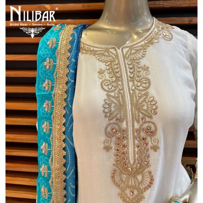 White and Blue Chinon Palazzo Set