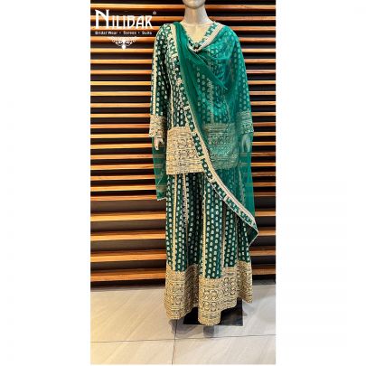 Bottle Green Silk and net palazzo suit