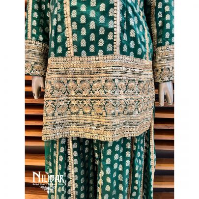 Bottle Green Silk and net palazzo suit