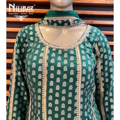 Bottle Green Silk and net palazzo suit