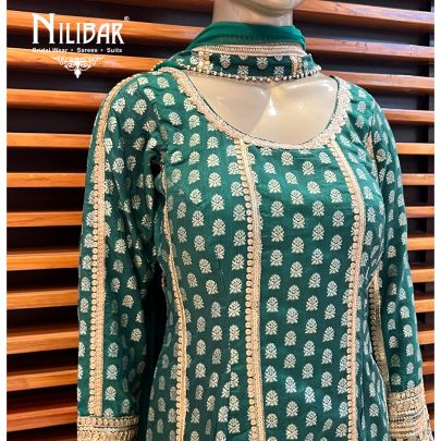 Bottle Green Silk and net palazzo suit