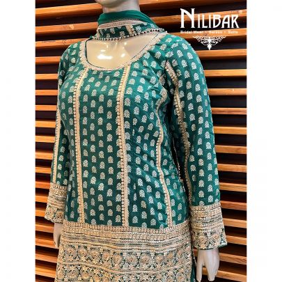 Bottle Green Silk and net palazzo suit