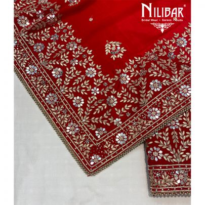 Red Crepe and Chinon Unstitched Suit