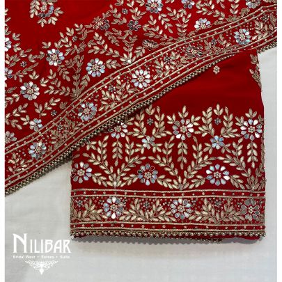Red Crepe and Chinon Unstitched Suit