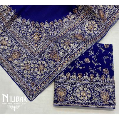 Royal Blue Crepe and Chinon Unstitched Suit