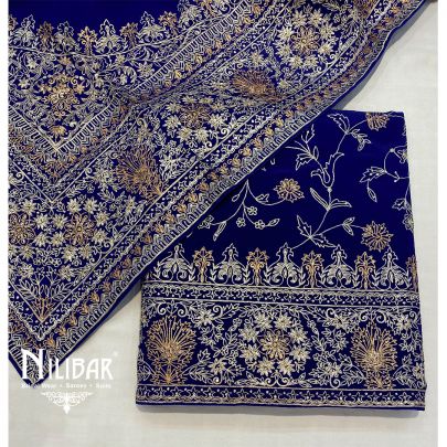 Royal Blue Crepe and Chinon Unstitched Suit