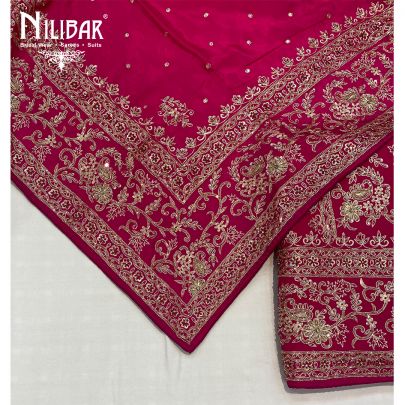 Rani Pink Crepe and Chinon Unstitched Suit