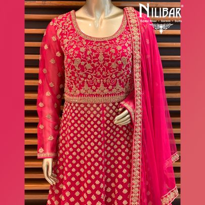 Magenta Net Jacket Style Lehenga