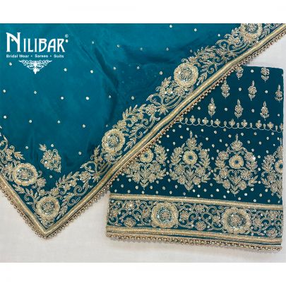Persian Green Crepe and Chinon Unstitched Suit