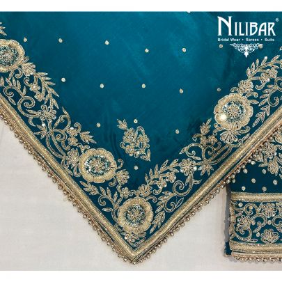 Persian Green Crepe and Chinon Unstitched Suit