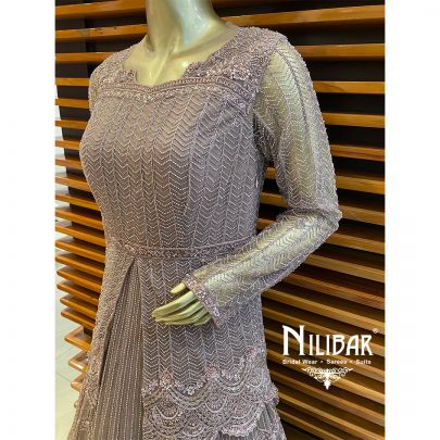 Mauve Net Peplum Style Gown
