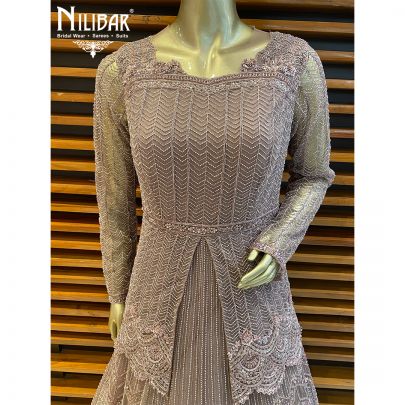 Mauve Net Peplum Style Gown