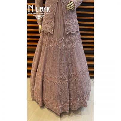 Mauve Net Peplum Style Gown