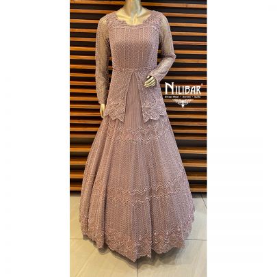 Mauve Net Peplum Style Gown